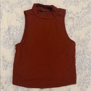 SHEIN Ribbed Mock Neck Tank Top - Rust Brown